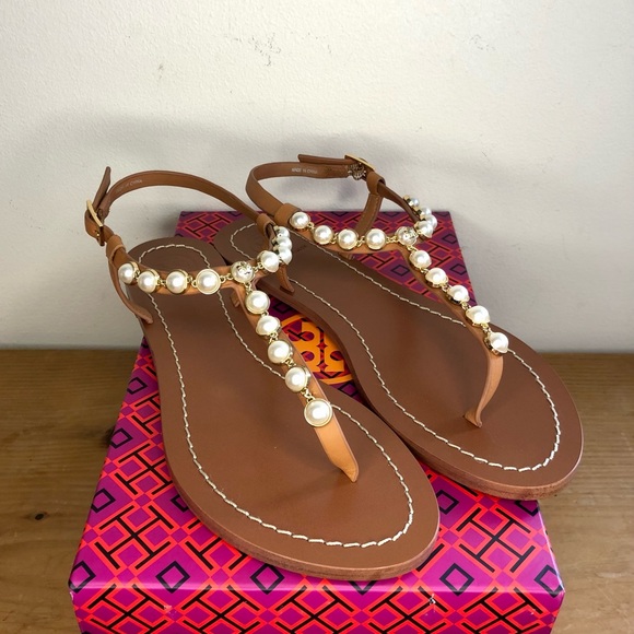 Tory Burch Shoes - New Tory Burch Emmy Pearl Thong Sandals Tan Size 7